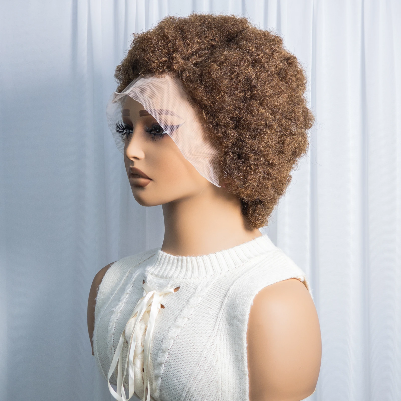 Chocolate Brown HD 13x4 Lace Frontal Short Hair Wig 200% Density Afro Kinky Curly Human Hair Wigs Part Side Remy Human Wigs