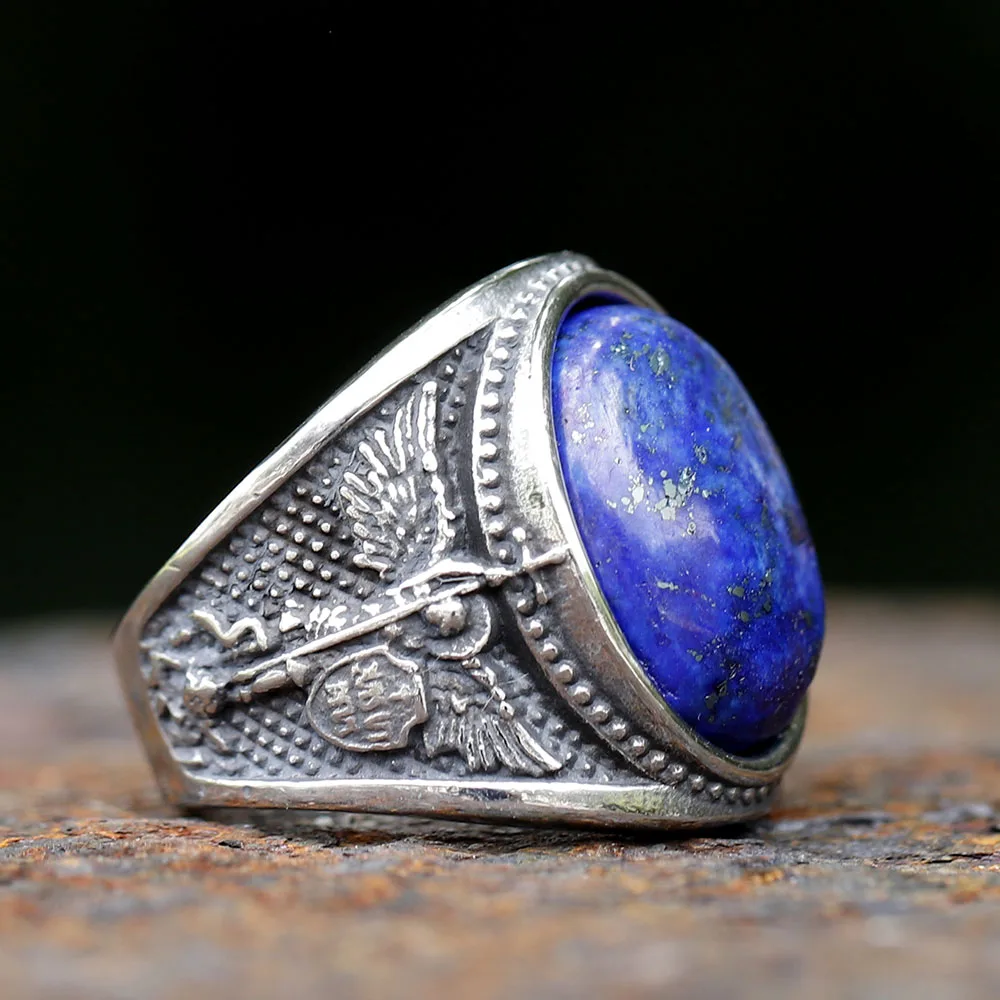 Anillo de acero inoxidable con piedra para hombre, Arcángel, Sherlock Sheild, circón azul, moda india, 2023, 316L