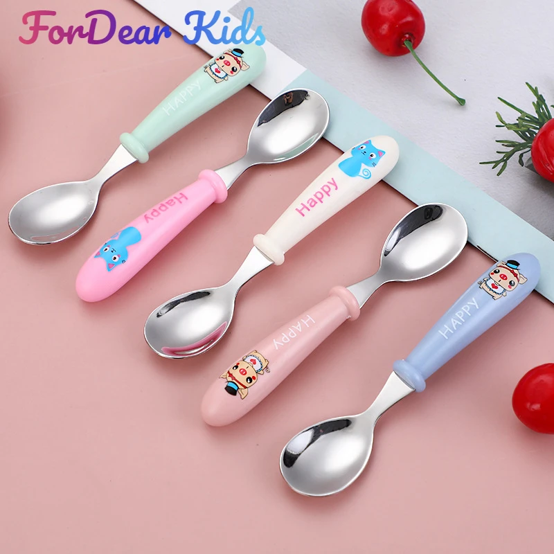 Baby Gadgets Tableware Set Children Utensil Stainless Steel Toddler Dinnerware Cutlery Cartoon Infant Food Feeding Spoon Fork learning spoons