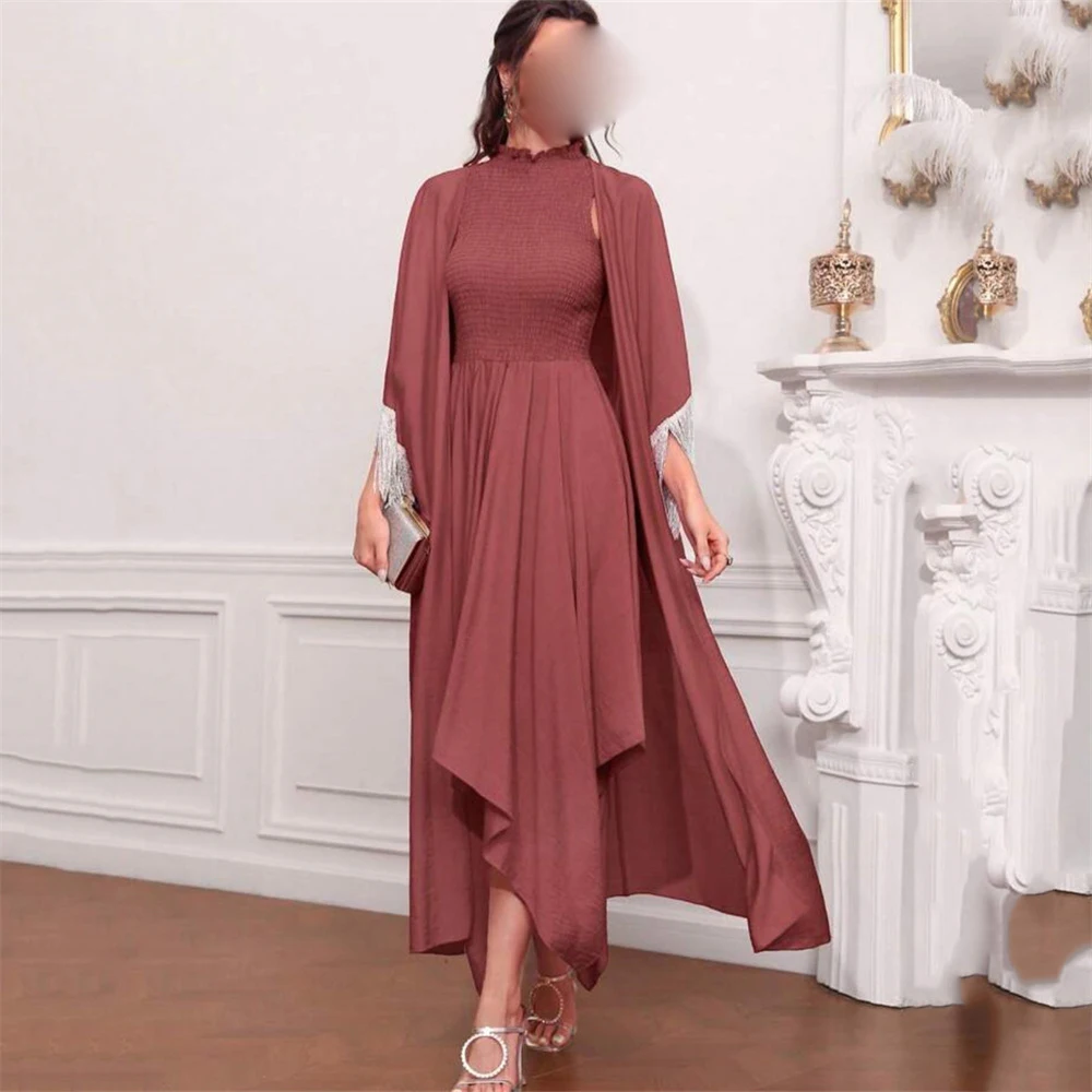 

GORGA Elegant High Neck Full Sleeve Crystal Sequined A Line Evening Dress Ankle Length Fashion Formal Prom Gown New 2023