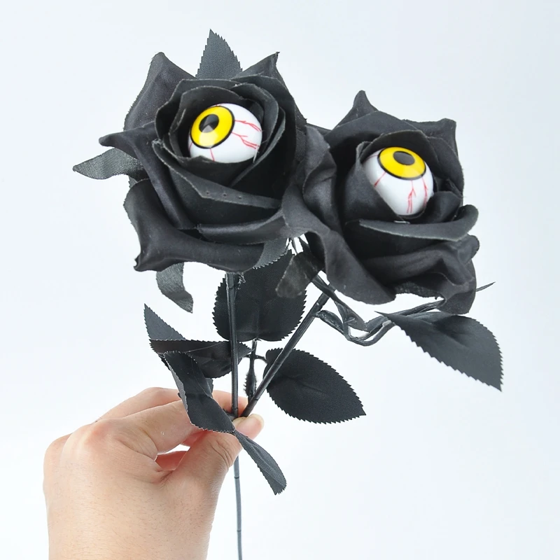 1/5Pcs Halloween Flowers Artificial Black Rose With Eyeball For Halloween Home Decoration Party Horror Props DIY Bouquets Craft