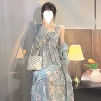 Spring Hot Sale Of The Season New Gentle French Style Two-Piece Set Long Dress Floral Strapless Dress Women Elegant Draped Midi