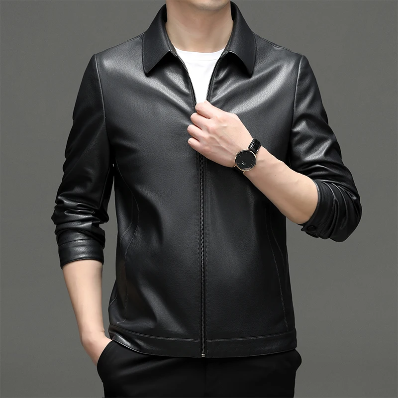 Autumn And Winter Men's Genuine Leather Lapel Jacket With Thick And Thin Options For Fashion Slim Fit Sheepskin Top men leather jacket