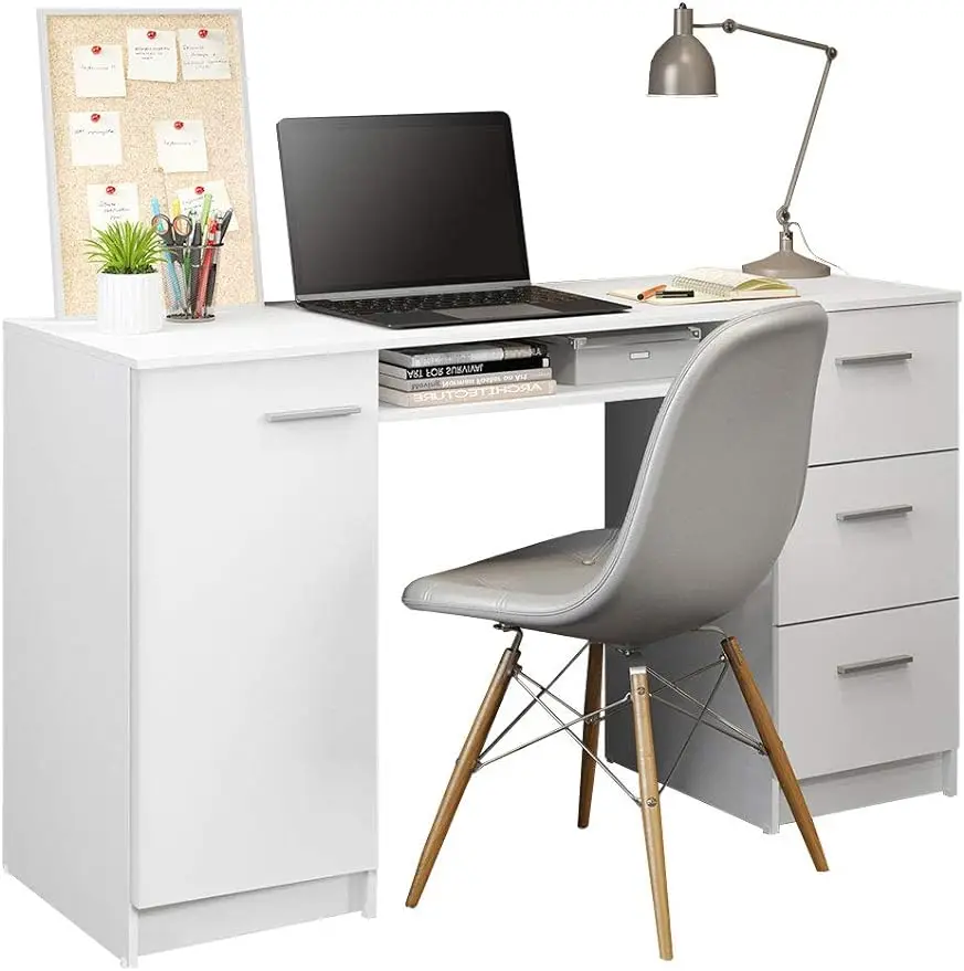 

Madesa Computer Desk with 3 Drawers, 1 Door and 1 Storage Shelf, Wood Writing Home Office Workstation, Office Desk with Drawers