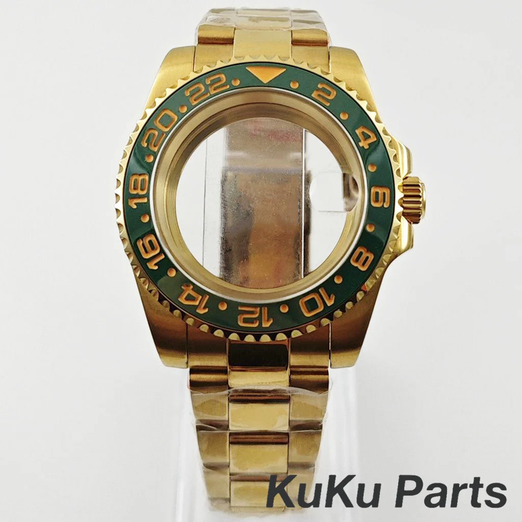Gold 40MM Oyster Bracelet Sapphire Glass Waterproof Watch Case with 28.5mm Dial Compatibility