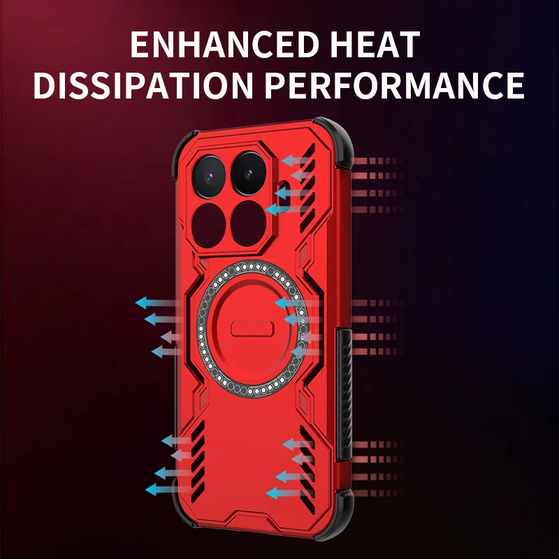Magnetic Armor Shockproof Phone Case with Heat Dissipation and TPU Frame