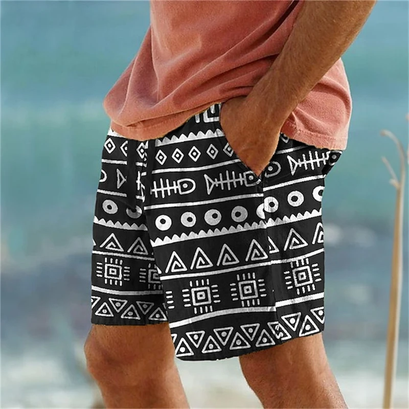 

Daily Casual Boys Kids Short Pants Harajuku Street Geometry Abstract Print Quick Drying Trunks Homme Ice Shorts Lace-up Swimsuit