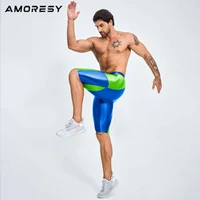 AMORESY Men's Shiny Glossy Knee-length Sports Casual Tights Silk Pants Running Fitness Cycling Breathable Wrestling Beach Shorts 2
