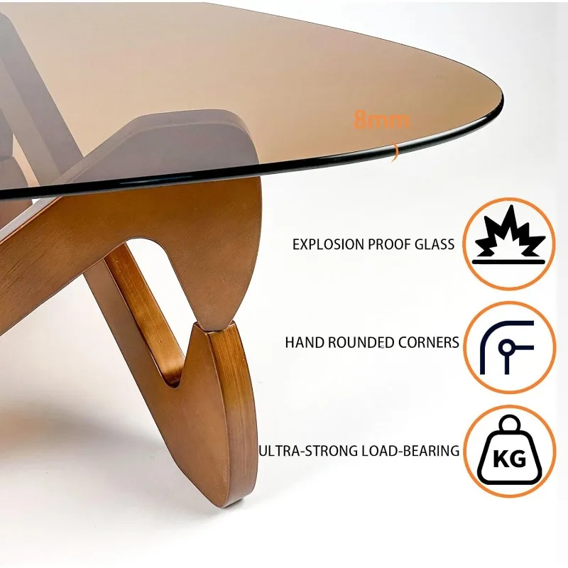 Triangle Coffee Table Glass Coffee Table for Living Room Mid Century Modern Coffee Table with  Minimalist Living Room，32.3 4
