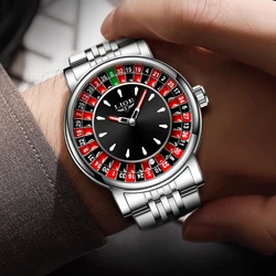 Elegant Men's Watch with Brown Leather Strap and Rotating Dial, Waterproof and Luminous (Silver Black)