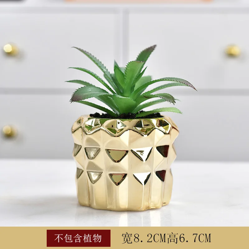 Golden succulent flower pot ceramic creative desktop flower pot flower pot living room decoration  vase decoration household 6