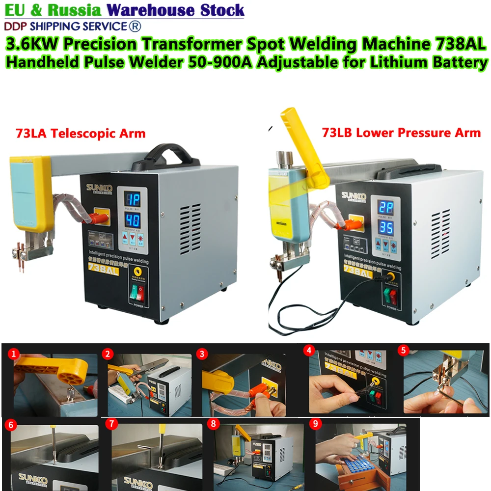 

3.6KW Precision Transformer Spot Welding Machine 738AL With 73LA Telescopic Arm/73LB Lower Pressure Arm Handheld Pulse Welder