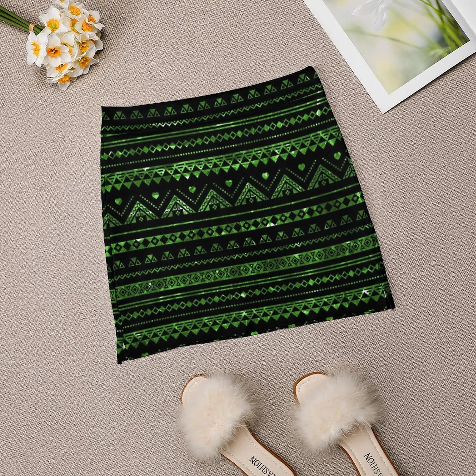 Aztec Black Tinsel Green Light Proof Trouser Skirt chic and elegant woman skirt skirt skirt