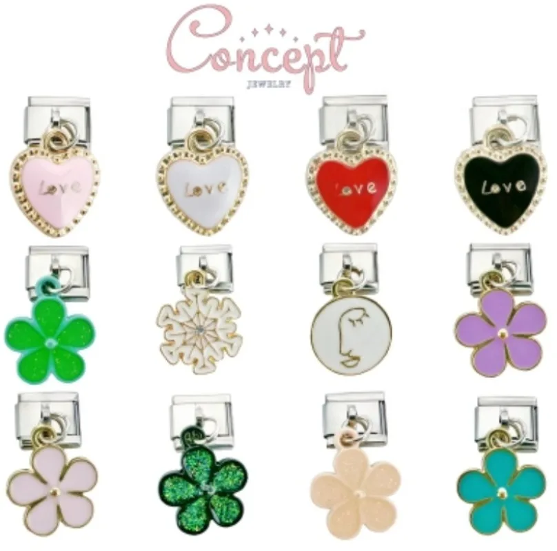 CONCEPT 2024 오리지널 꽃 로맨틱 러브 참 이탈리아 링크 핏 9mm 팔찌, 스테인레스 스틸 주얼리 DIY 제작 BT001-56, 신제품  Best5