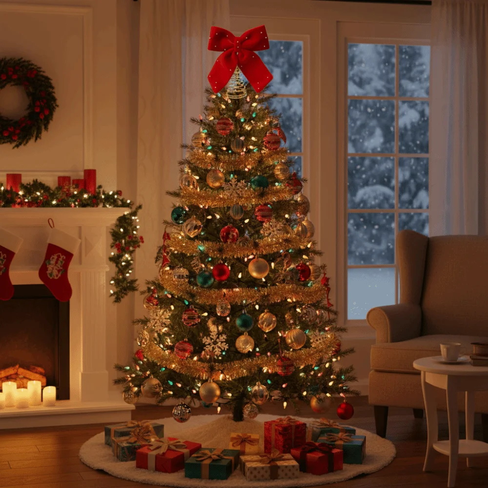 Extra-Large Christmas Tree Topper Decorative Luxurious Flocked Christmas Bow Wine Red Star Tree Topper Christmas Tree Decoration