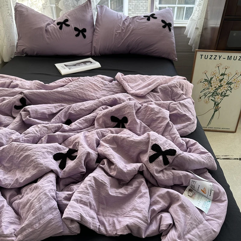 Summer Quilt Skin Friendly Water Washed Cotton Bow Towel Embroidered Luxury Emulation Silk Quilted