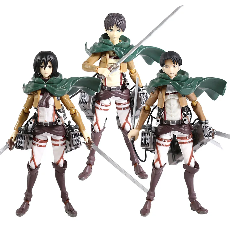 14cm Removable Exquisite Action Figures Anime Attack on Titan Eren Yeager  Figma PVC Action Figure Shingeki No Kyojin Mikasa Model 