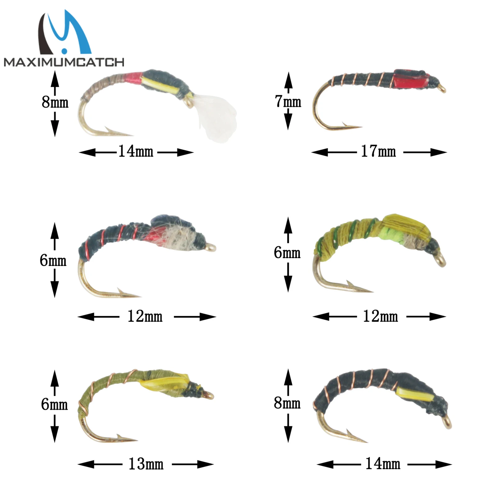 Maximumcatch 12pc Assorted Epoxy Nymph Flies Chironomid Midge Pupa