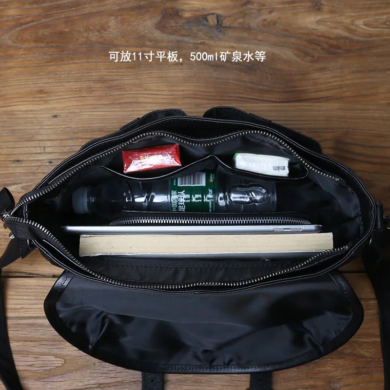 NZPJ Genuine Leather Men's Shoulder Bag Natural Cowhide Crossbody Bag Casual File Bag Commuter Postman Bag For 11 Inch Tablets