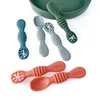 1/2PCS Lovely Baby Learning Spoons Utensils Set Adorable Toddler Tableware Baby Silicone Teether Toys Feeding Scoop Training 4