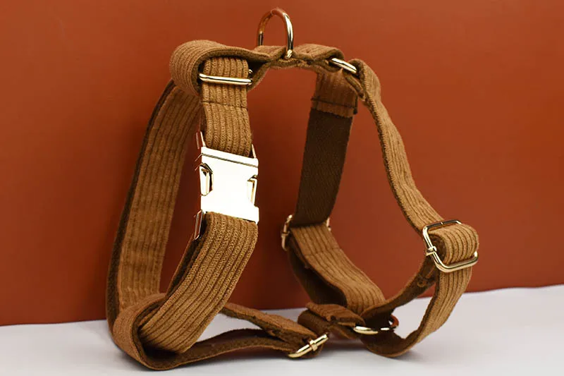 Personalised Corduroy Dog Collar And Leash Set With Nameplate_voghion.com