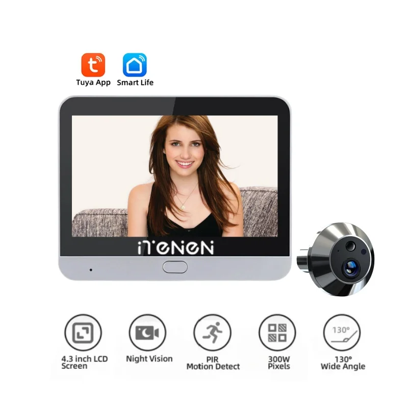 Inteligentne bezprzewodowe wizjery wideo Tuya Smart 2.4G WIFI z kamerą 1080P, jednokierunkowe audio, cyfrowa kamera do drzwi, bezpieczeństwo domu