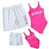 King Queen Swimsuit Family Matching Outfits One-Piece Mother Daughter Swimwear Beach Mommy and Me Clothes Father Son Swim Shorts 1