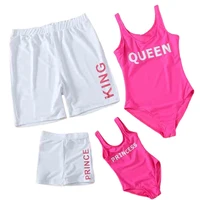 King Queen Swimsuit Family Matching Outfits One-Piece Mother Daughter Swimwear Beach Mommy and Me Clothes Father Son Swim Shorts 1