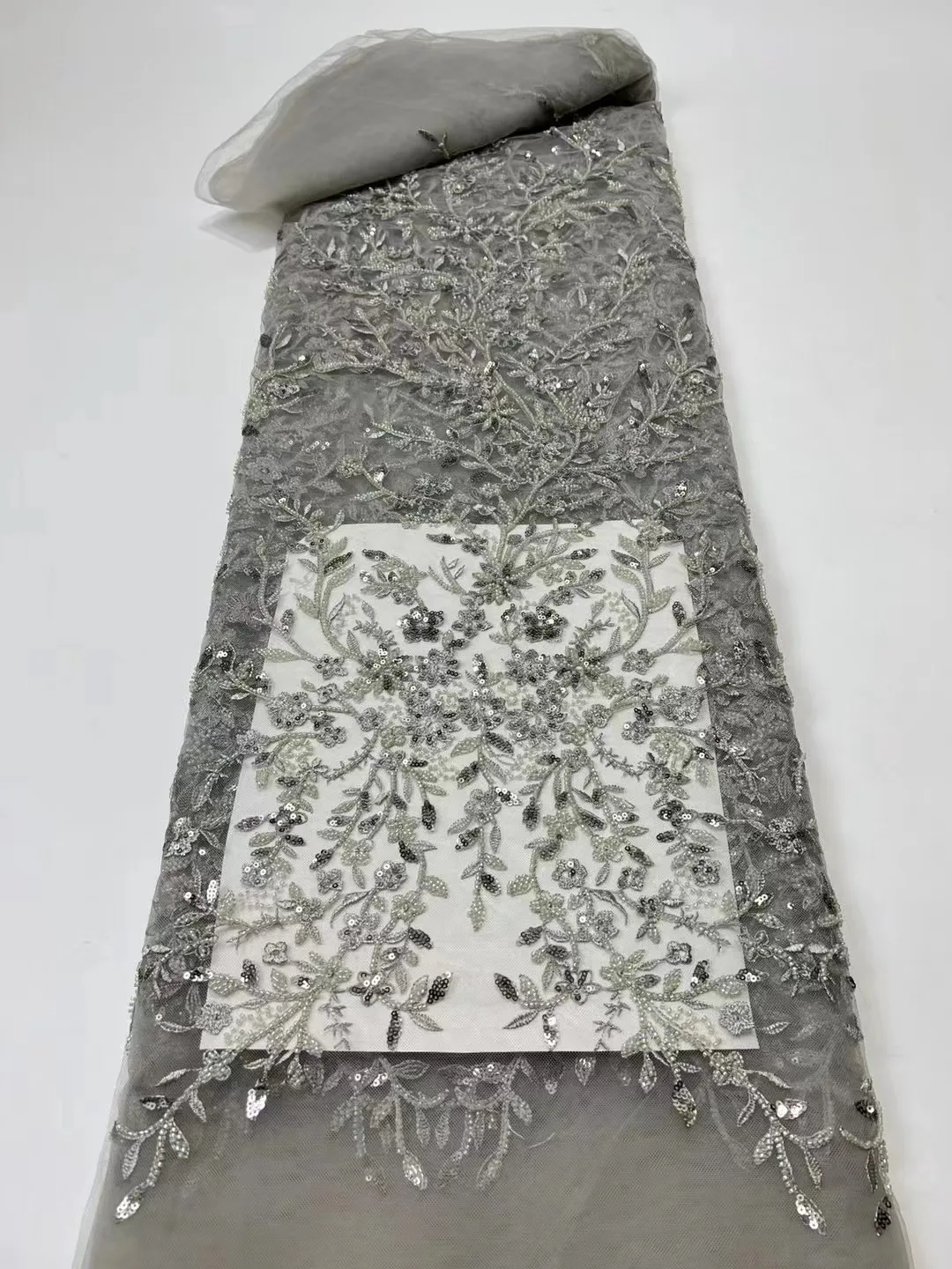 

Grey African Sequins Lace 2023 High Quality 5 Yards French Heave Beaded Lace Nigerian Net Lace Fabrics For Party Dress DIY