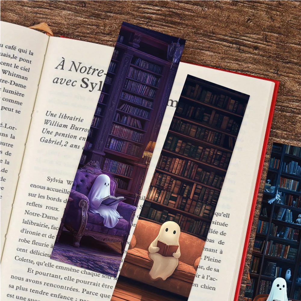 30pcs library ghost reading bookmarks for students paper card decorating books book page labeling page book marking DIY bookmarks stationery supplies paper bookmark