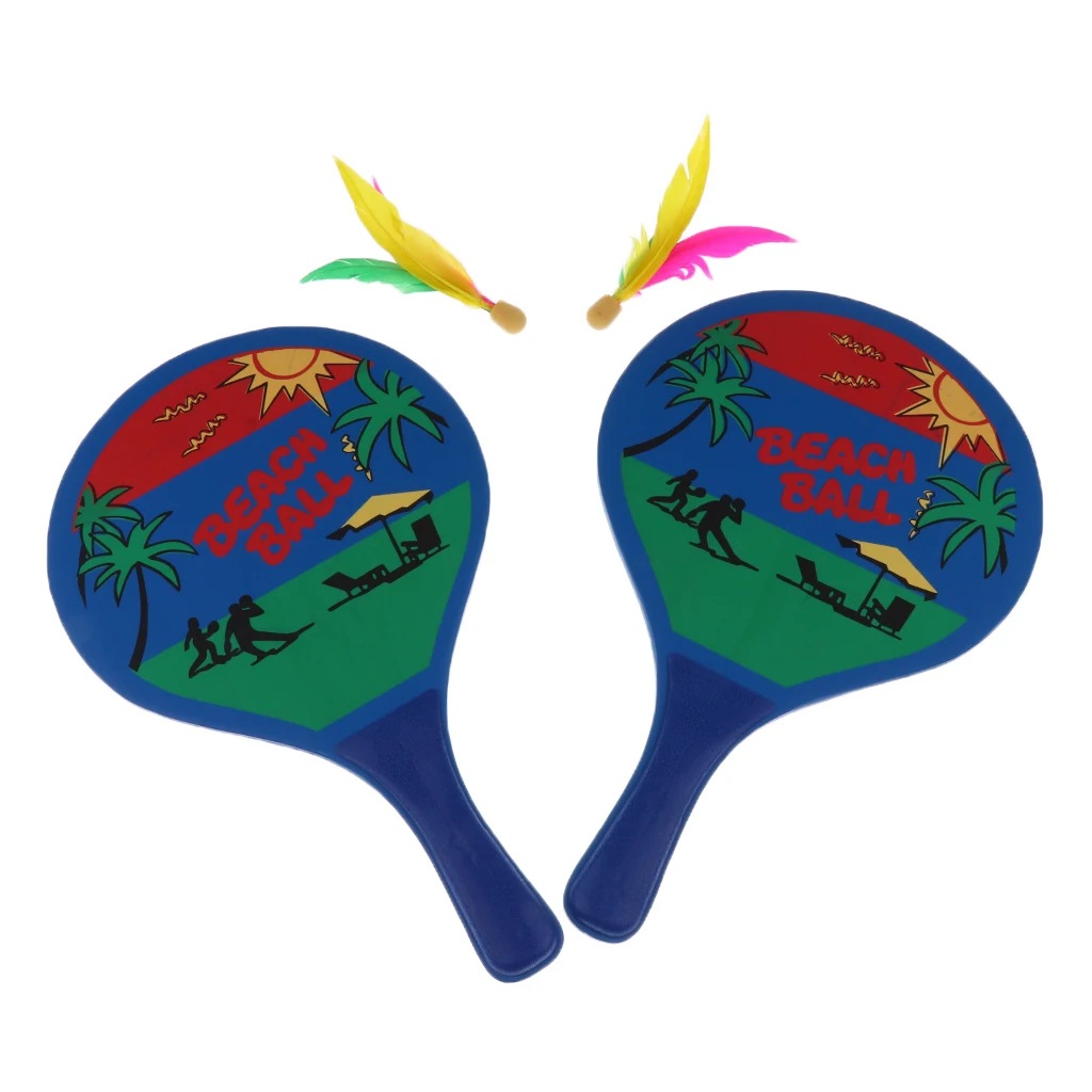 Beach Ball Paddles / Rackets, Wooden Badminton Tennis Bat, Backyard Game
