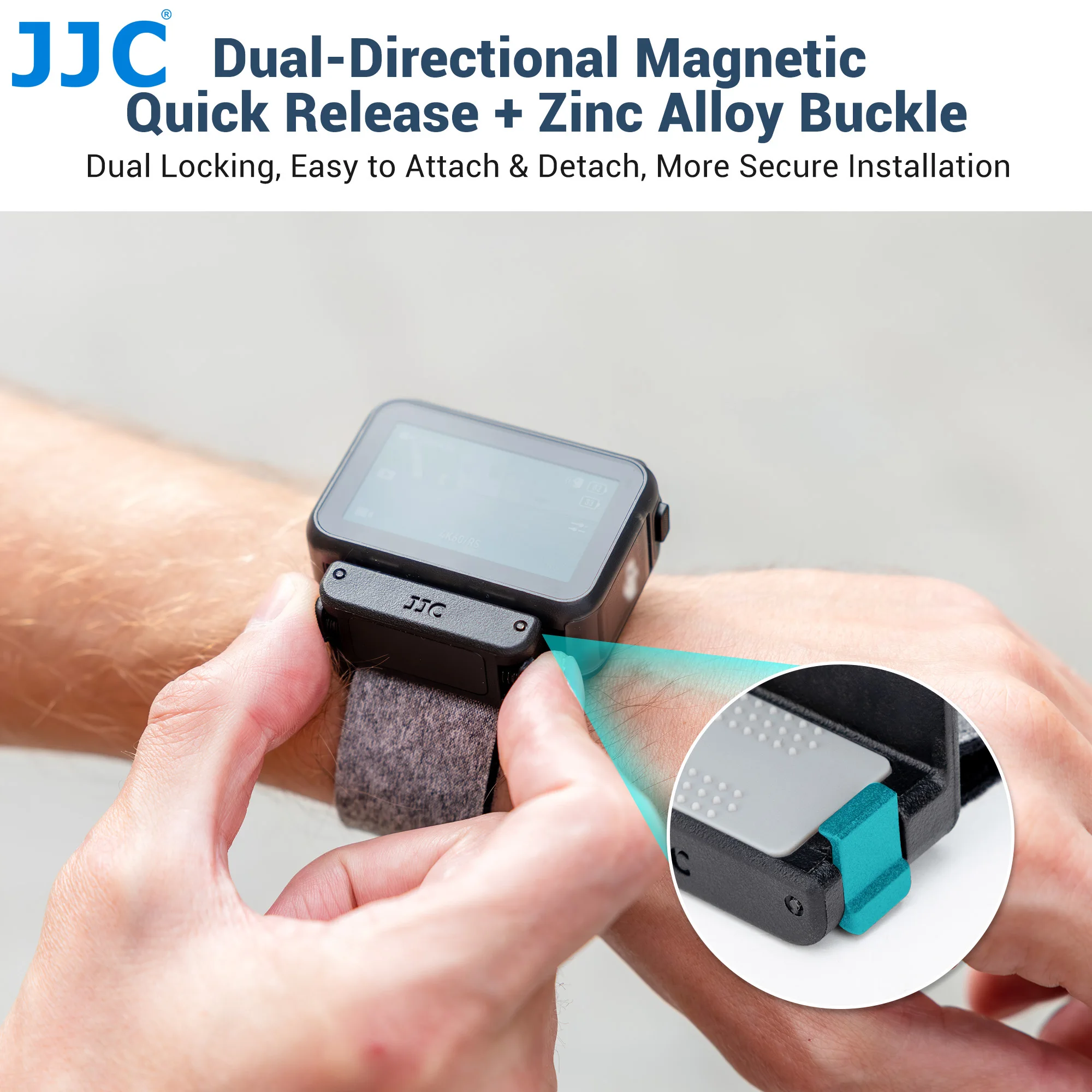 Collier magnétique du support universel pour caméra d'action 360° attaché à une surface métallique.