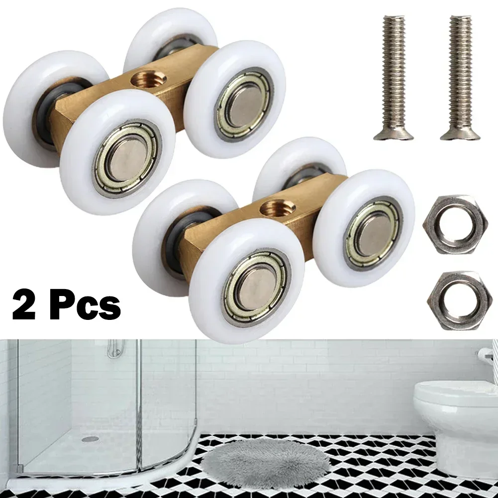 Door Hardware Roller Bathroom 4.4cmx2.2cm Adjustable Copper Four-wheel Hanging Glass Pulley Sliding Door Roller
