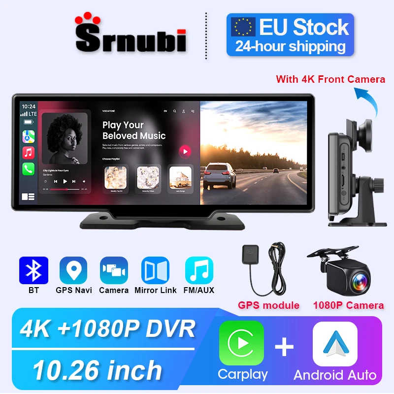 10.26inch4KCarDVRDashCamwithDualLensWirelessCarplayAndroidAutoGPSNavigationWifiFMAUXVideoRecorderMonitor-AliExpress34