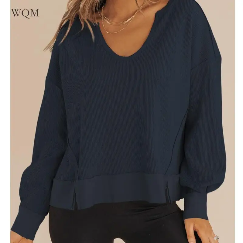 

Women V Shirts Neck Knitted Solid Black Loose Vintage Streetwear Jumper Autumn Womens Clothing Solid T Loose Tops Femme Fashion