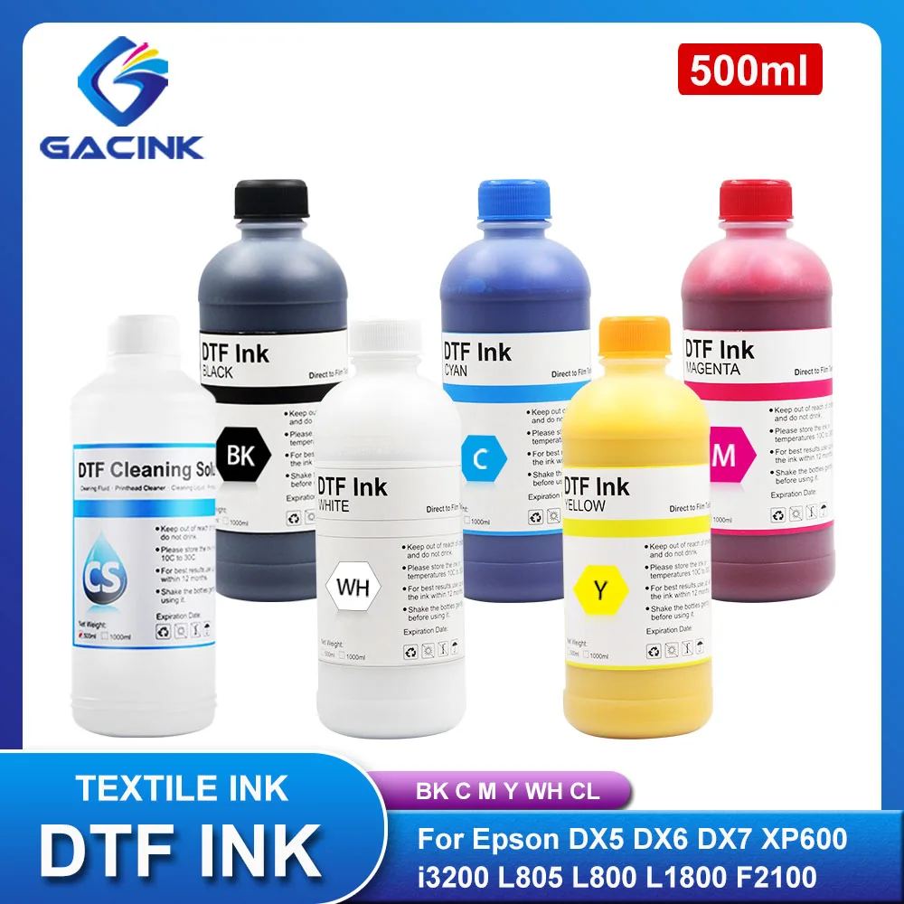 Filme de Transferência de Tinta Dtf Tinta Dtf para Epson Dx5 Dx6 Dx7 Xp600 I3200 F2100 F3070 L805 L800 L1800 Conjunto 500ml Alta Qualidade