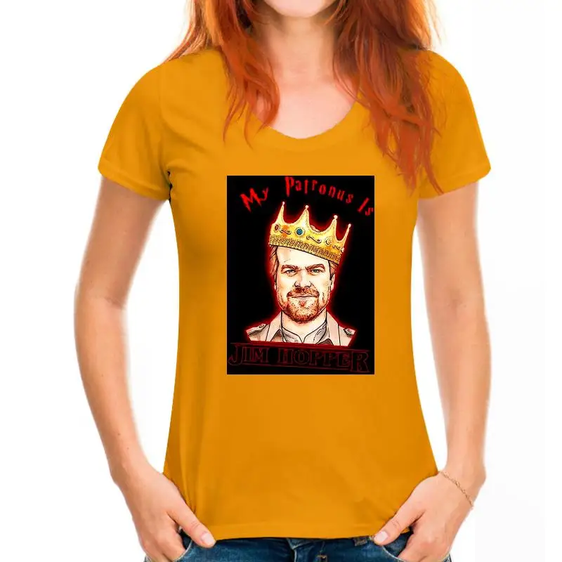 thumbnail image 1 of Camiseta Stranger tee Things My Patronus Is Jim Hopper, camiseta negra de algodón para hombre, tallas S-6XL, 1 of 5