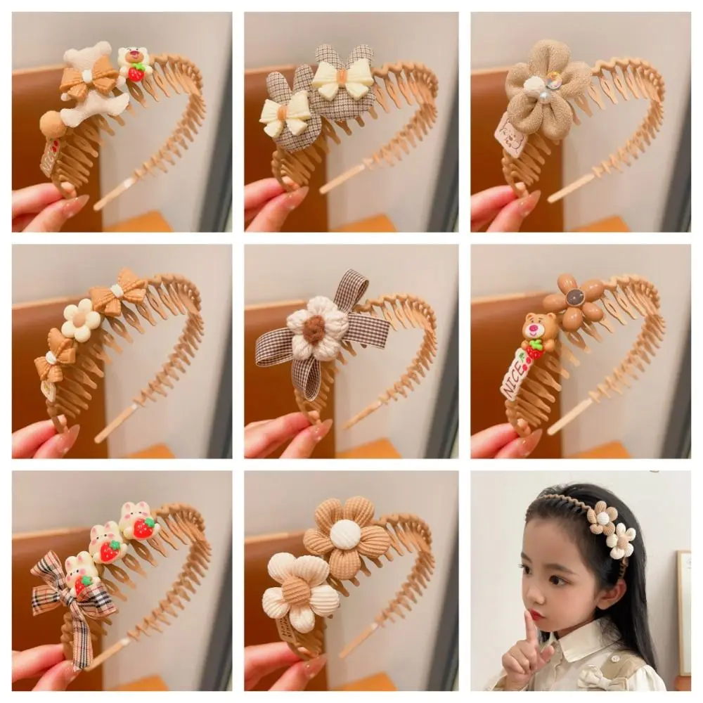 autumn coffee color cartoon princess hairpins children girl kid baby hair clip barrettes accessories hairclip headwear headdress Floral Children Headband Headdress Rabbit Bear Teethed Hair Hoop HeadWear Coffee Cute Hair Band Kids