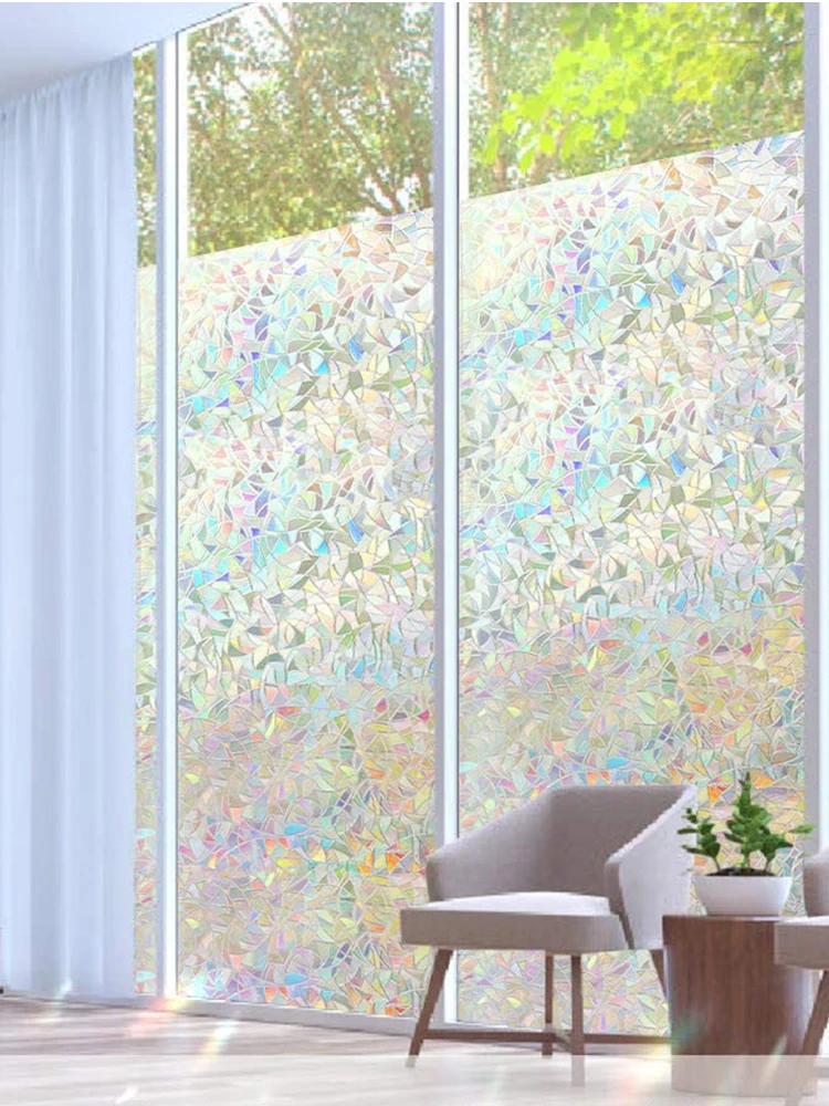 Window Privacy Film Rainbow Window Clings 3D Decorative Vinyl Stained Glass Decals Static Cling Sticker