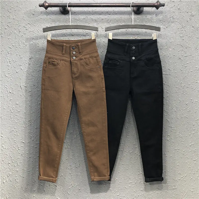 

Spring Autumn Skinny Jeans Women Clothes Korean Fashion High Waist Elasticity Female Casual Wlid Brown Pencil Pants Streetwear