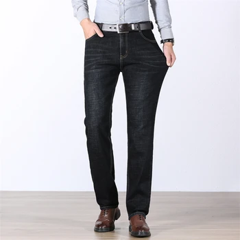 Herren Business Casual Jeans Mode solide gerade klassische Jeans hose tägliche Jeans Hose weiche schwarz blau Arbeits hose — изображение 4
