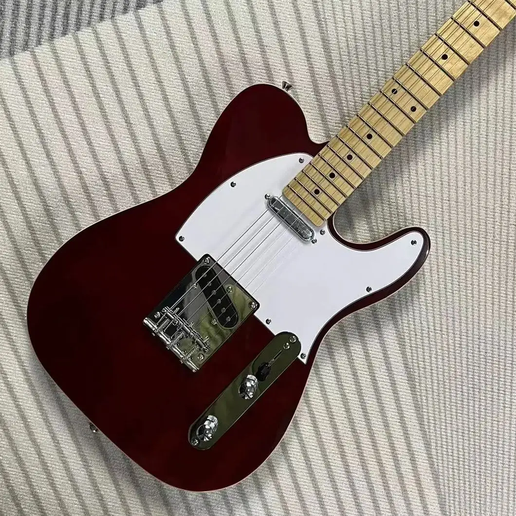 

Электрическая гитара Tele, корпус из красного дерева, винно-красная, Кленовая подставка, двойное крепление, 22 лада, гитара, круглая, бесплатная доставка