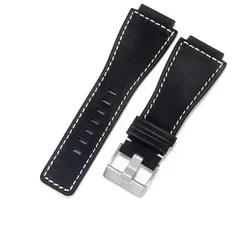 Premium Genuine Leather Watch Strap - Durable & Stylish Replacement Slub Watchband with Crazy Horse Finish - 24mm (Black - S clasp)