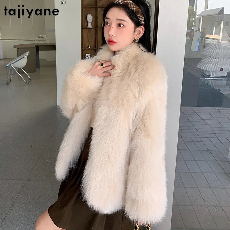 

Tajiyane Natural Fox Fur Jackets for Women 2023 Real Fox Fur Coat Luxury Winter Short Fur Jacket Chic Style Standing Collar