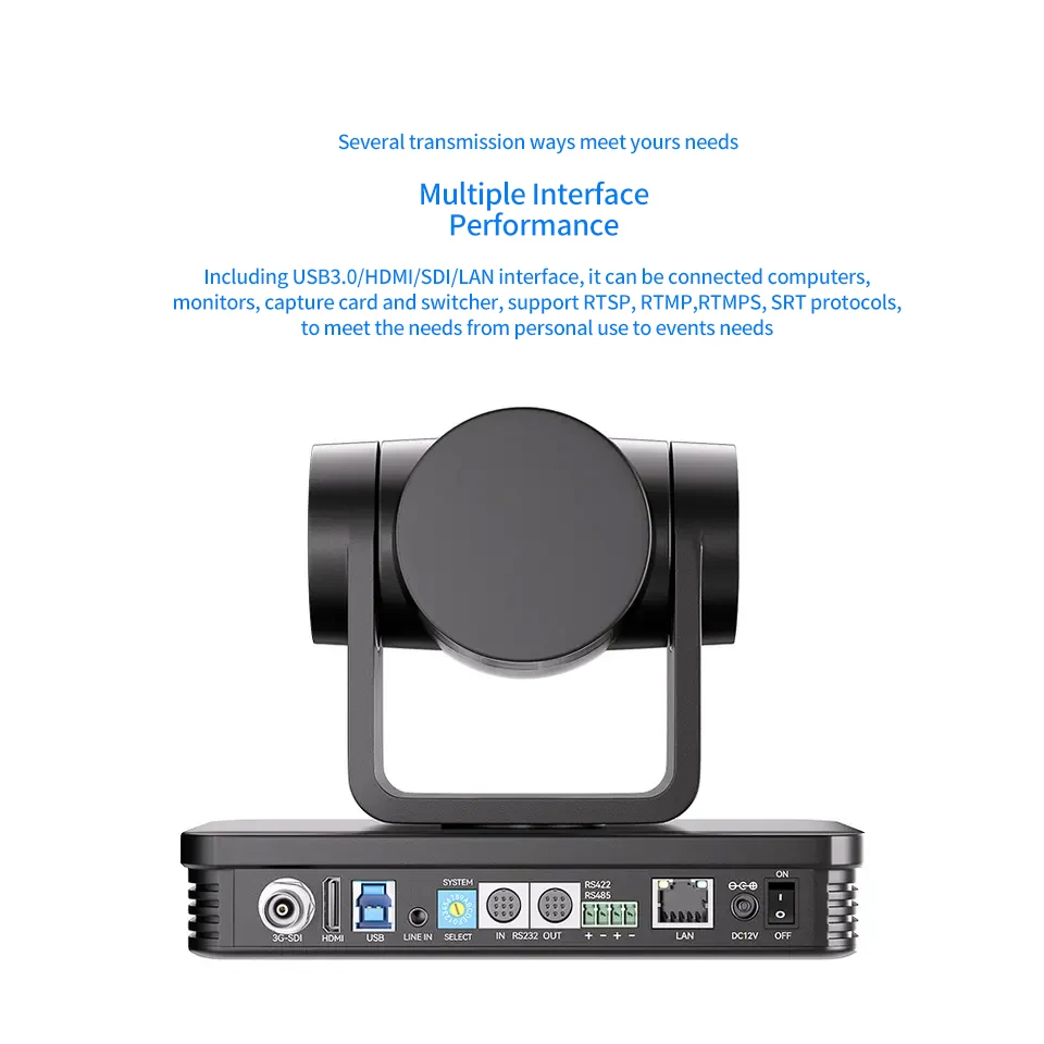 4K Video Conference Camera 12X Optical Zoom Live Streaming Video Camera Ptz with SDI HDMI USB IP Outputs for Youtube Obs