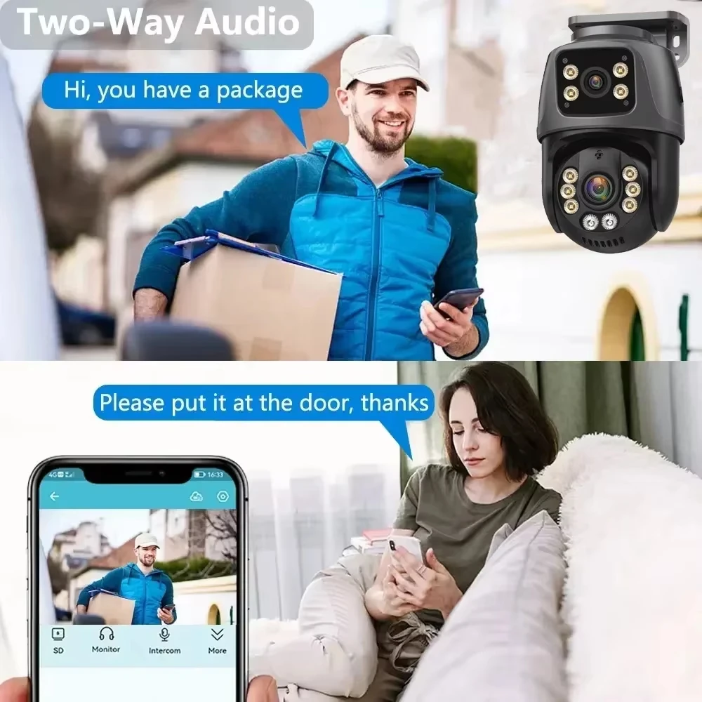 ICsee 8MP Dual Lens Dome PTZ Camera WIFI+POE IP Rj45 Network Security Monitoring 360° Tracking Home Outdoor Built-In Microphone 2