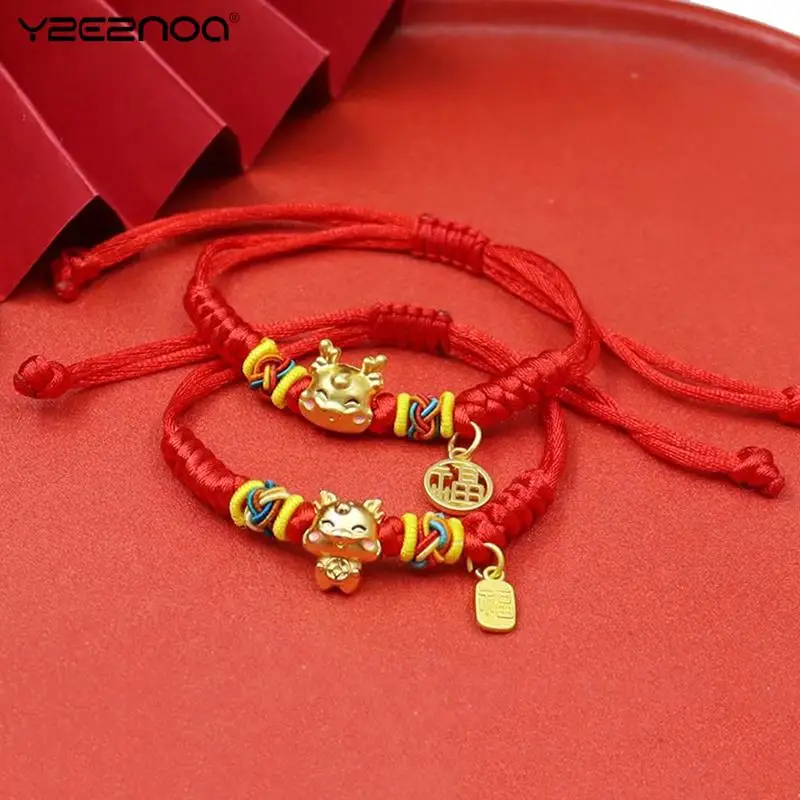 1 Pz Stile Cinese Zodiac Dragon Bracciale 2024 Dragons Years Lucky Red Rope Bracciali Natale Near Year Gift