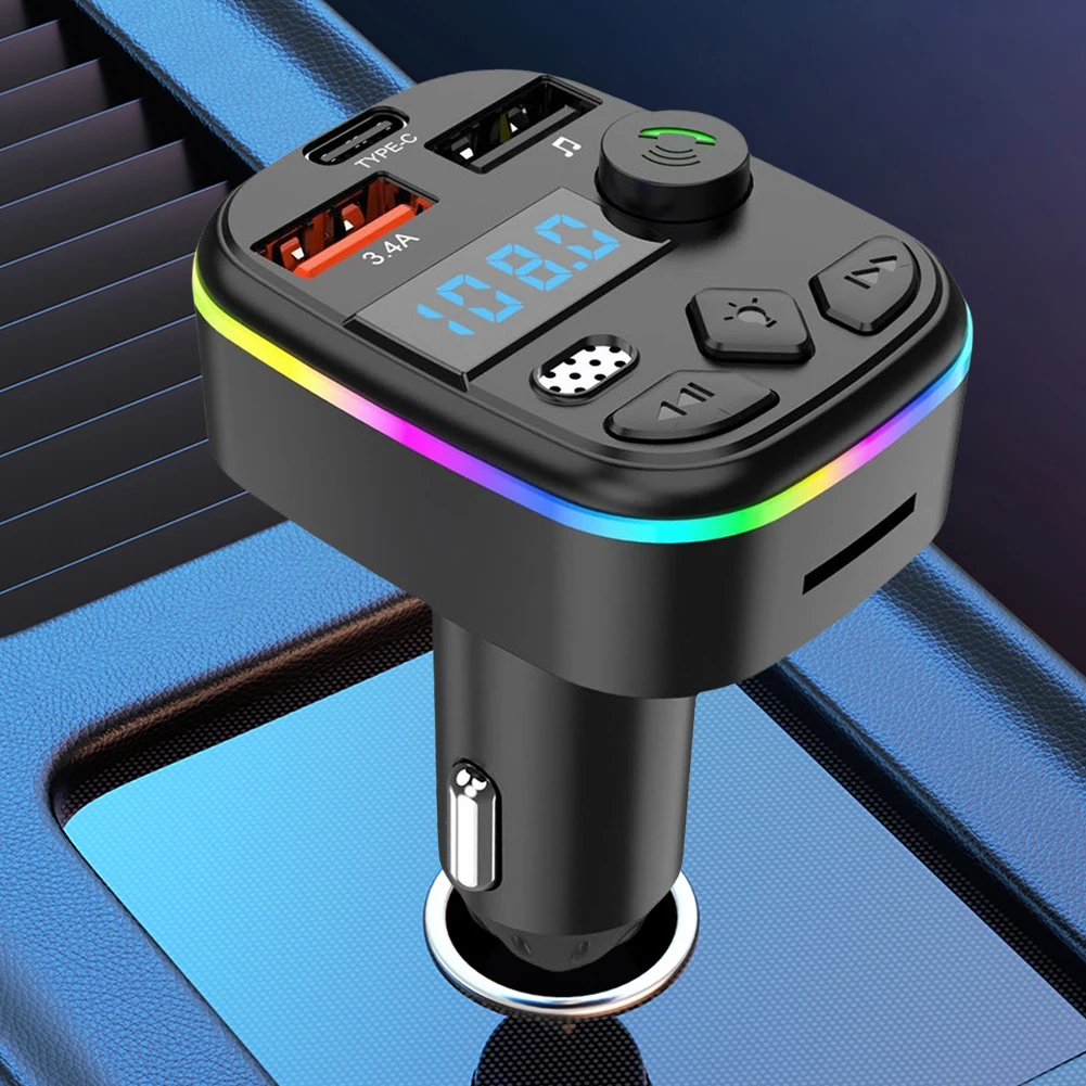 FM Transmitter Support TF Card U Disk Car MP3 Player Dual USB Type C Car Charger Cell Phone Charging Hands Free Wireless Car Kit