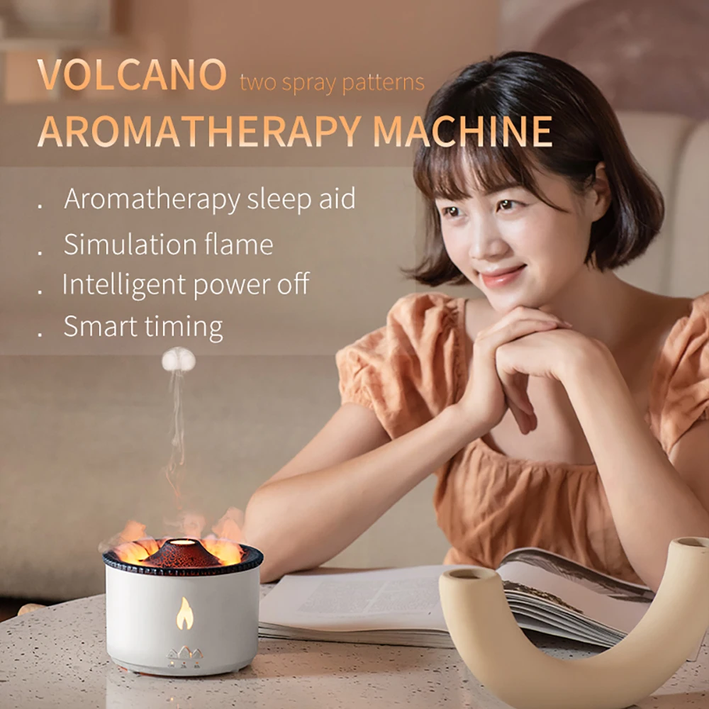 Humidifier Aromatherapy Flame Volcano Light Timer for Bedroom Home Yoga Office Flame Ultrasonic Essential Oil Diffuse 2