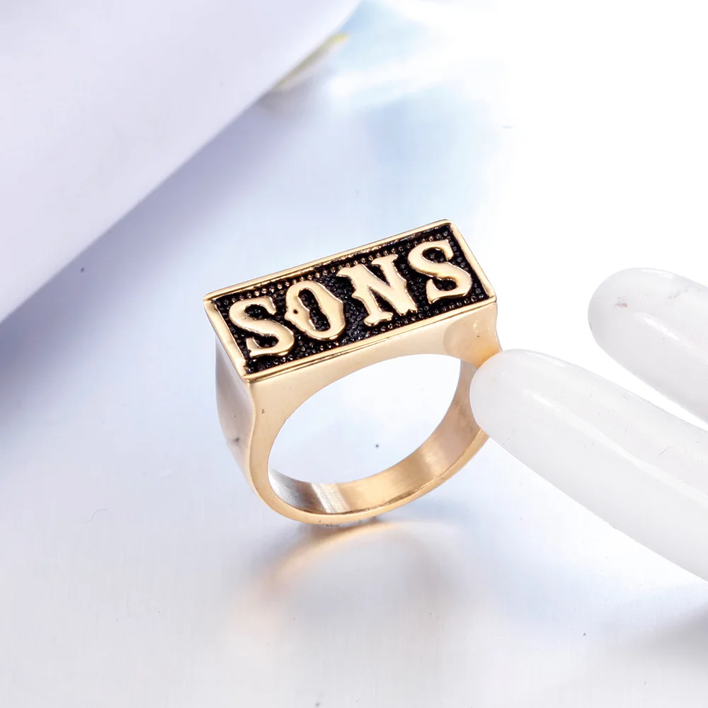 Megin Stainless Steel Titanium Sons of Anarchy Punk English Letter Vintage Rings for Men Women Couple Friends Gift Jewelry Bague